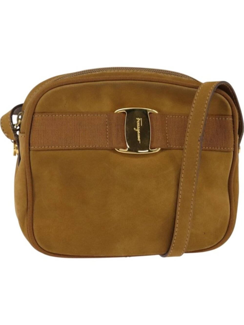 Salvatore Ferragamo Vala Shoulder Bag Suede Brown Gold